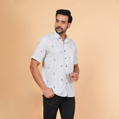 Cloud Blue with Tiny Tokens Half-Sleeves Shirt