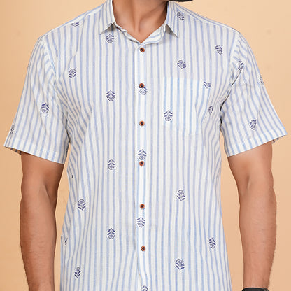 Cloud Blue with Tiny Tokens Half-Sleeves Shirt