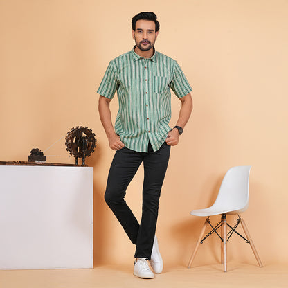 Jungle Vines on Classic Green Half-Sleeves Shirt