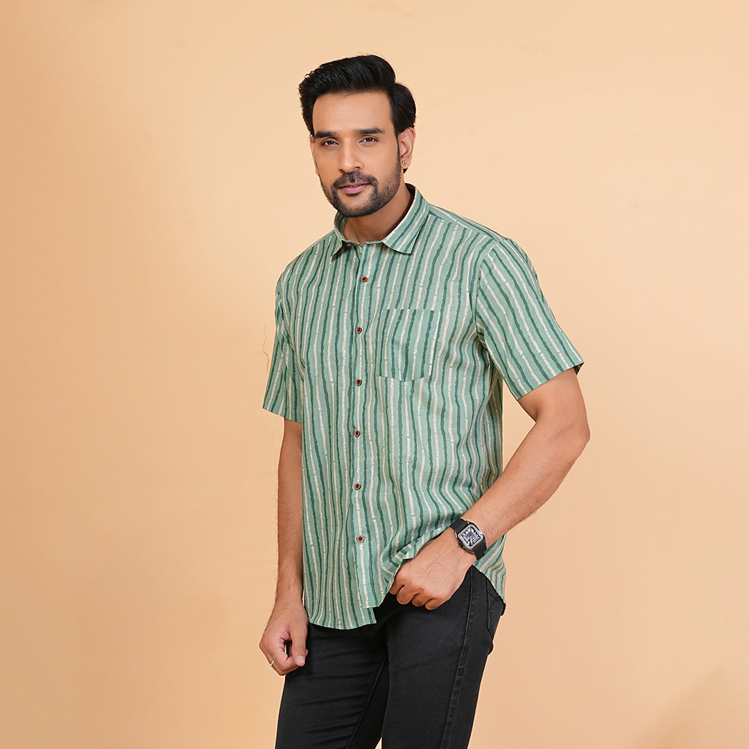 Jungle Vines on Classic Green Half-Sleeves Shirt