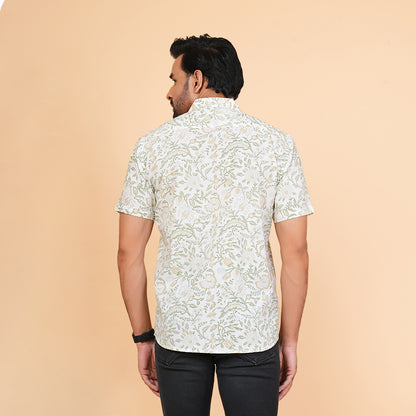 Botanical Beauty - White and Green Floral Print Shirt
