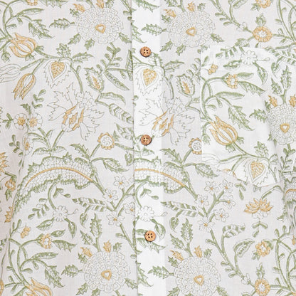 Botanical Beauty - White and Green Floral Print Shirt