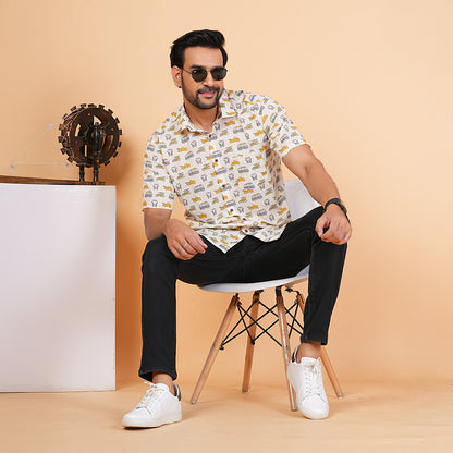 Soft Safari in Printed Cream Half-Sleeves Shirt