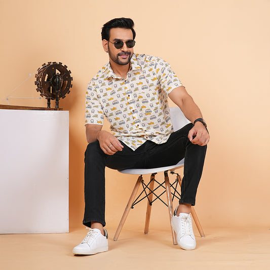 Soft Safari in Printed Cream Half-Sleeves Shirt