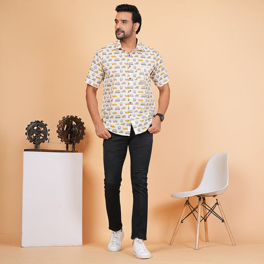 Soft Safari in Printed Cream Half-Sleeves Shirt