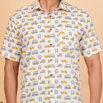 Soft Safari in Printed Cream Half-Sleeves Shirt