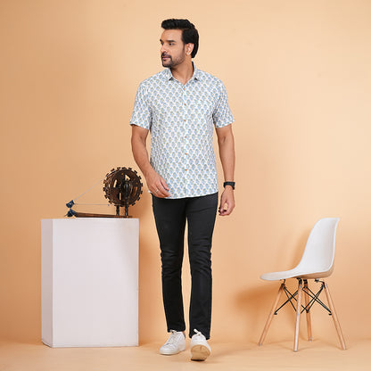 Floral Fashion Blue and Grey Motif Shirt