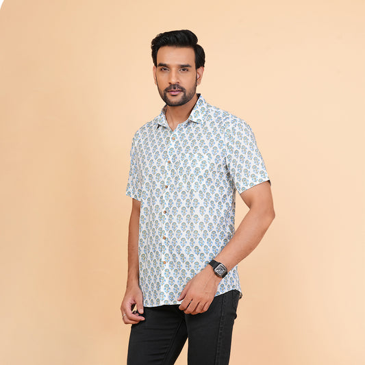 Floral Fashion Blue and Grey Motif Shirt