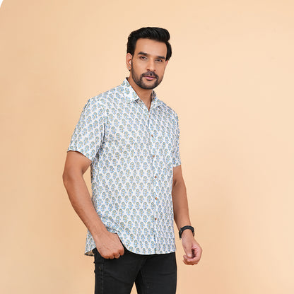 Floral Fashion Blue and Grey Motif Shirt