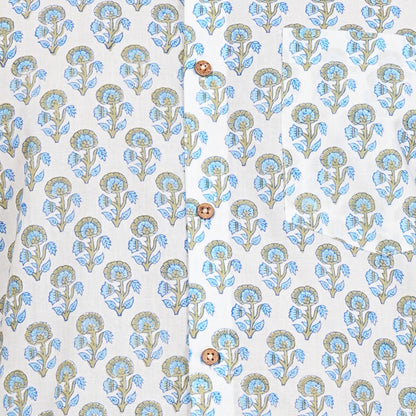 Floral Fashion Blue and Grey Motif Shirt