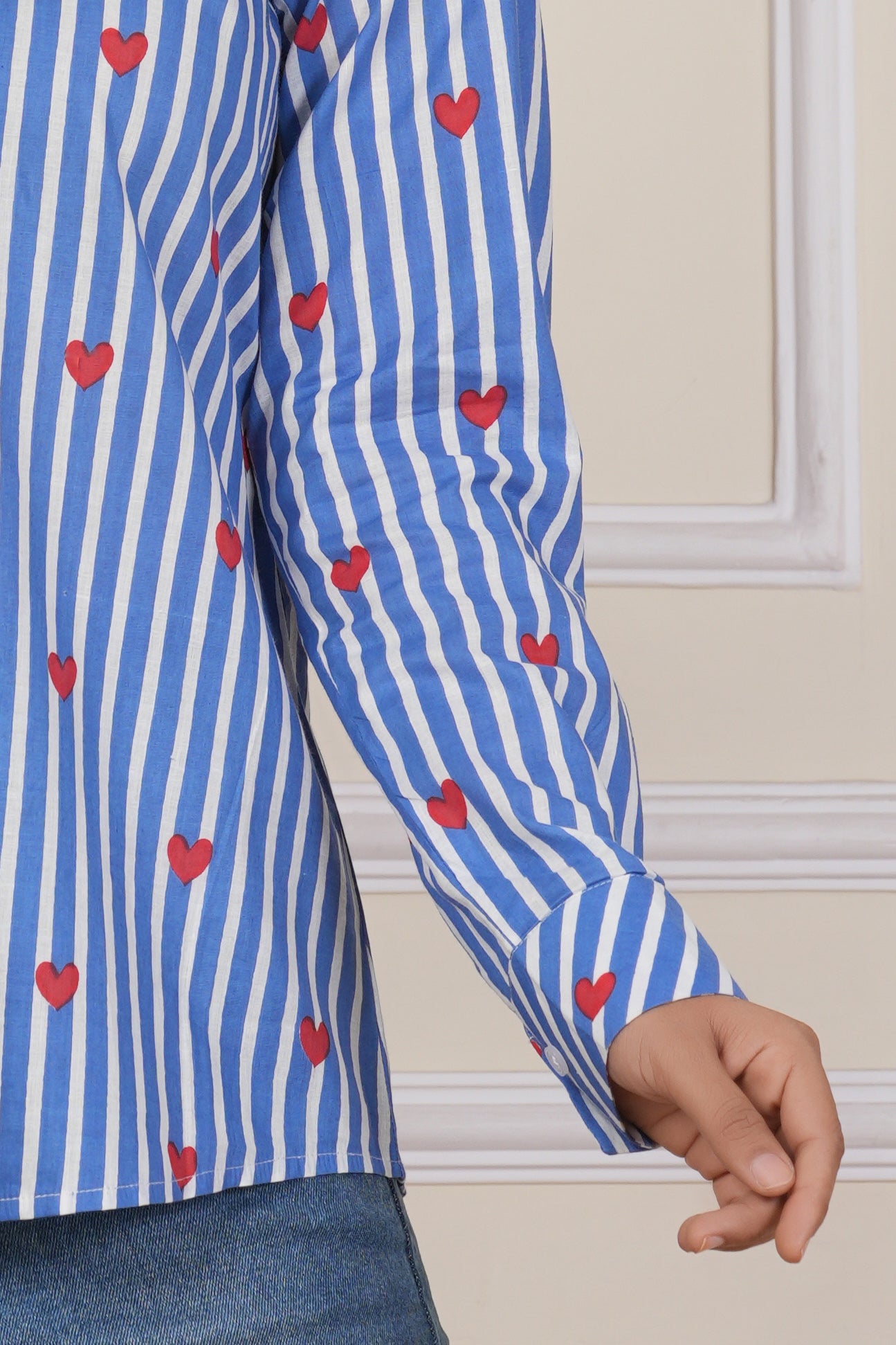 Blue Striped Heart Print Women’s Casual Shirt