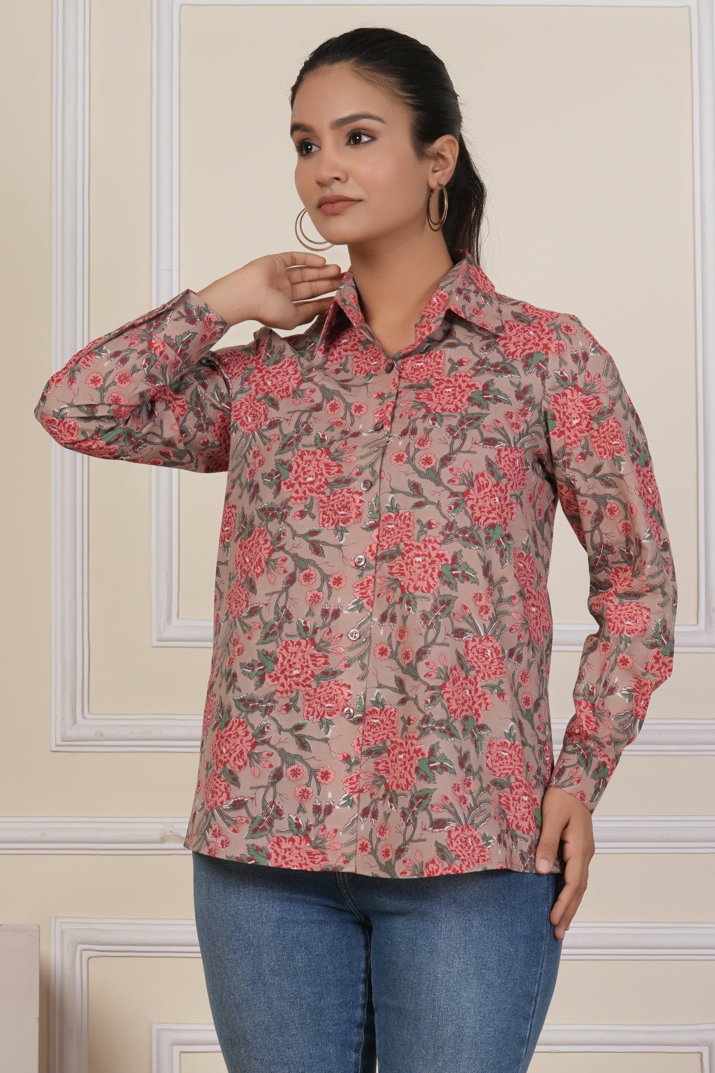 Floral Elegance Printed Women’s Casual Shirt