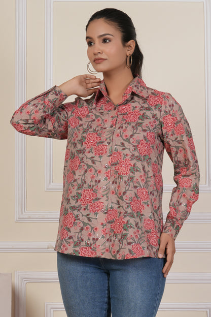 Floral Elegance Printed Women’s Casual Shirt