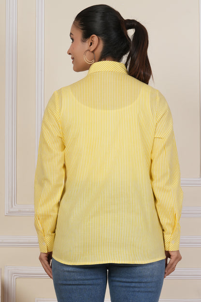 Sunshine Yellow Striped Women’s Casual Shirt