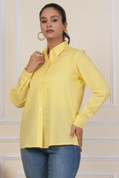Sunshine Yellow Striped Women’s Casual Shirt