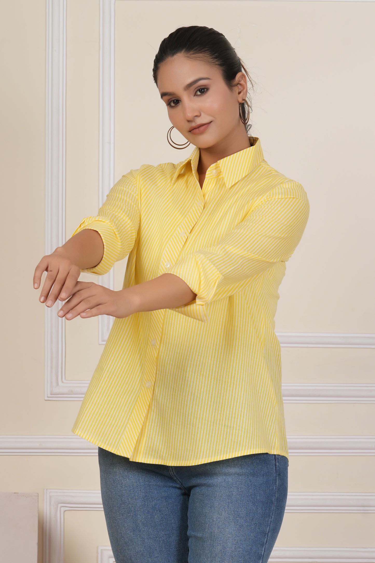 Sunshine Yellow Striped Women’s Casual Shirt