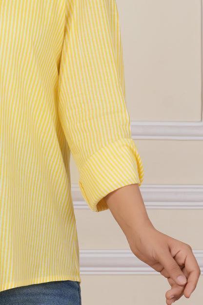 Sunshine Yellow Striped Women’s Casual Shirt