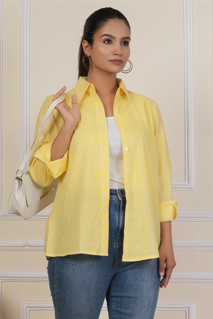 Sunshine Yellow Striped Women’s Casual Shirt