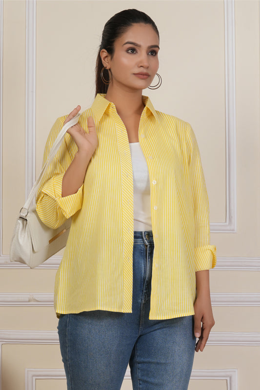 Sunshine Yellow Striped Women’s Casual Shirt