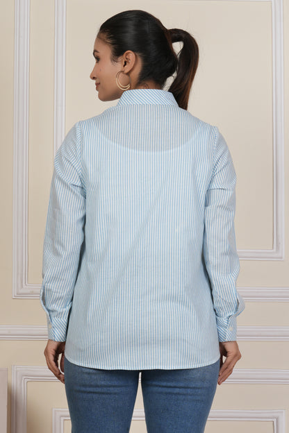 Sky Blue Striped Women’s Casual Shirt