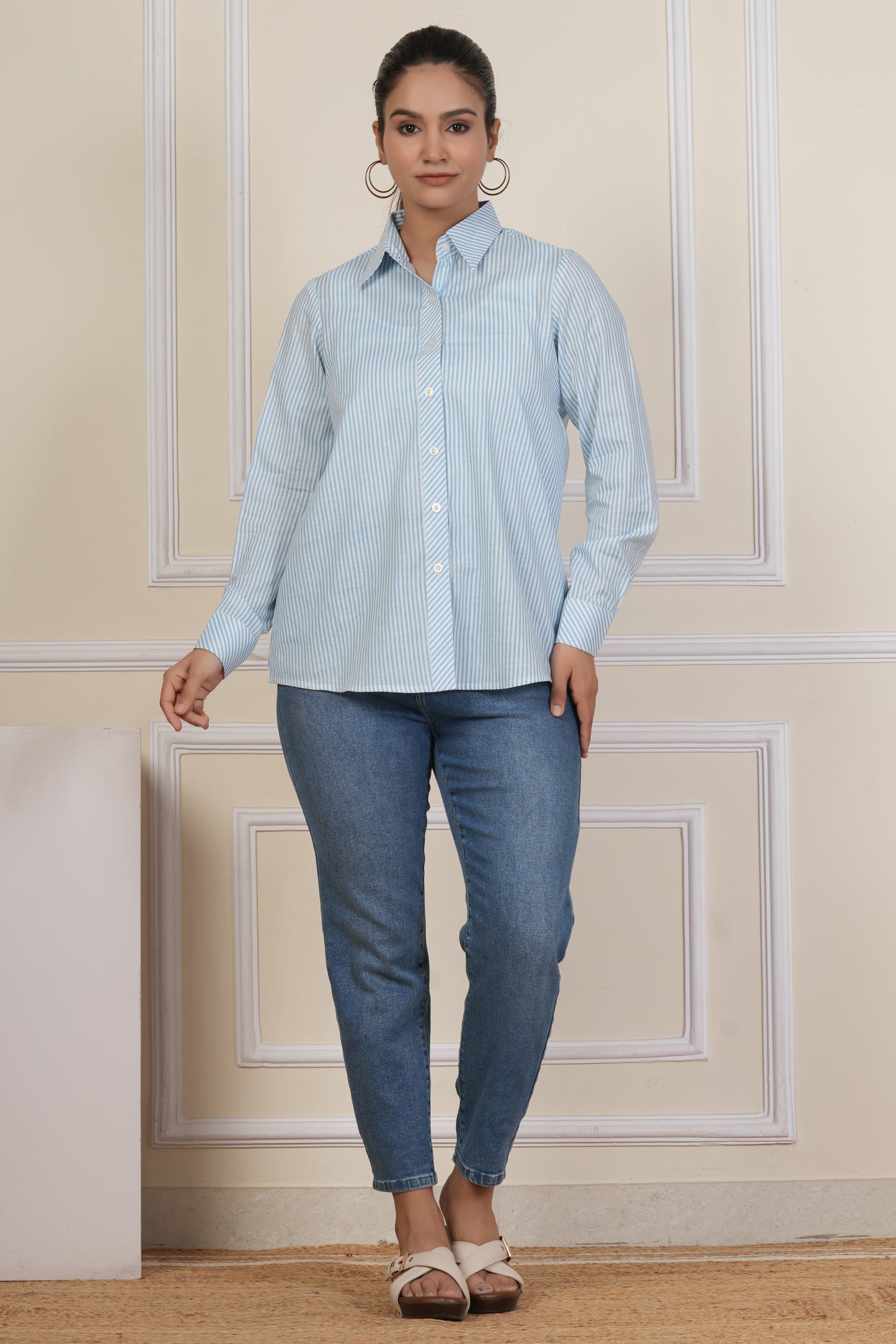 Sky Blue Striped Women’s Casual Shirt