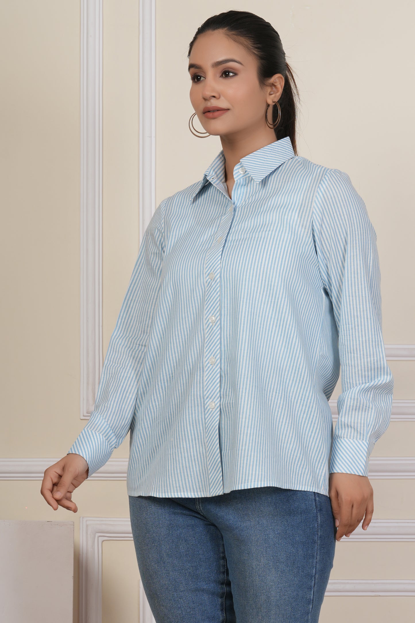 Sky Blue Striped Women’s Casual Shirt