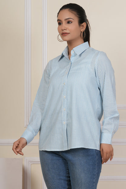 Sky Blue Striped Women’s Casual Shirt