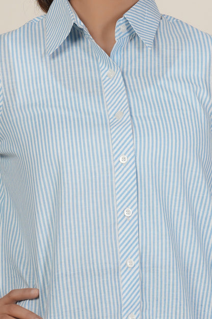 Sky Blue Striped Women’s Casual Shirt