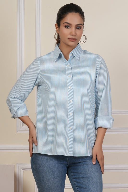 Sky Blue Striped Women’s Casual Shirt