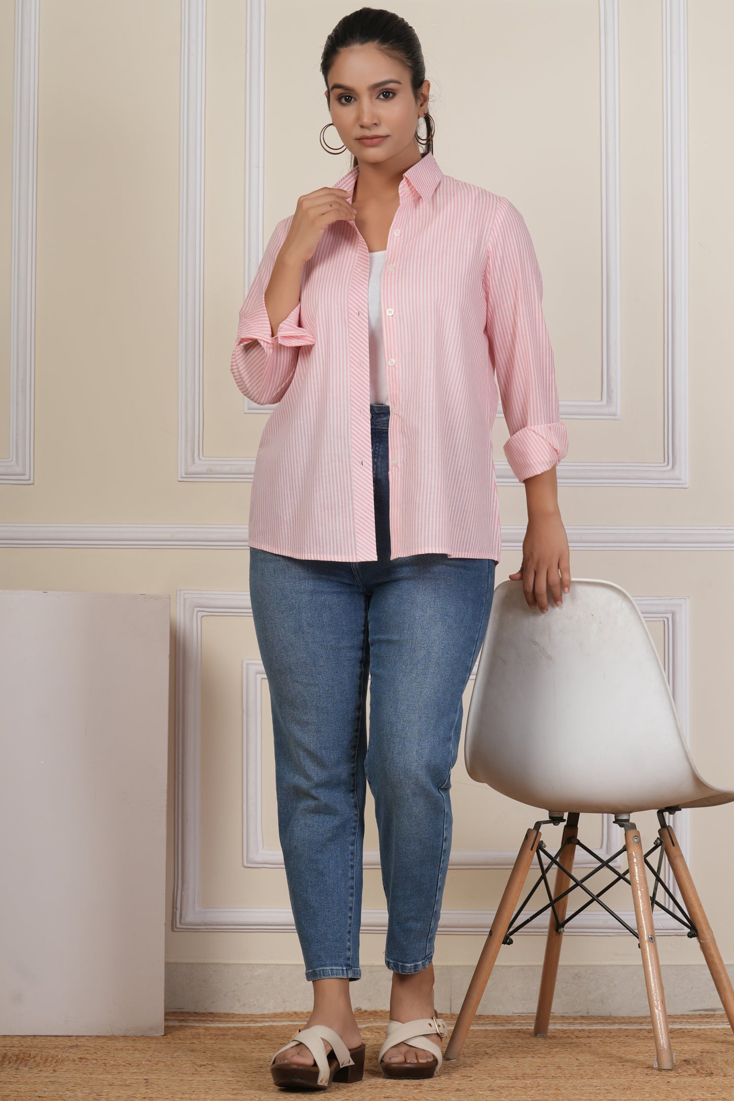 Blush Pink Striped Women’s Casual Shirt