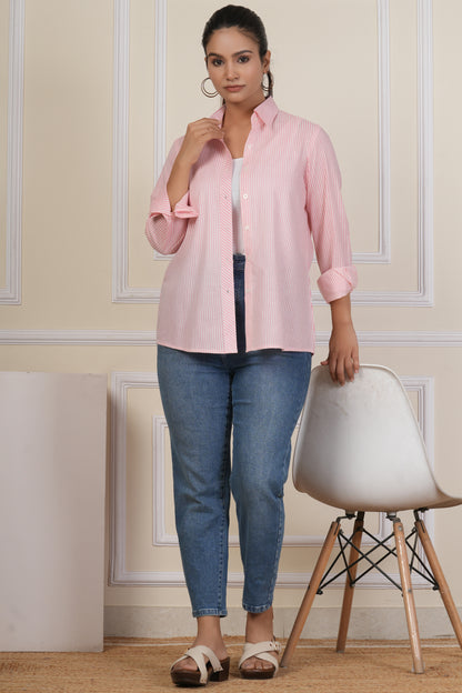 Blush Pink Striped Women’s Casual Shirt