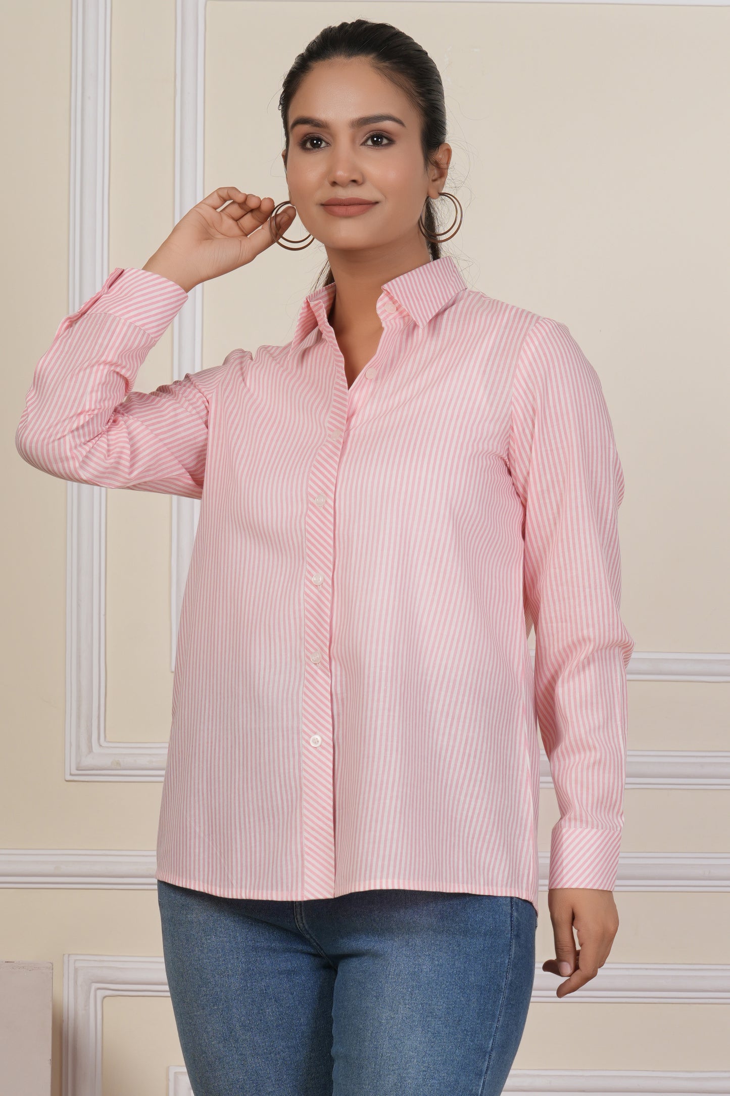 Blush Pink Striped Women’s Casual Shirt