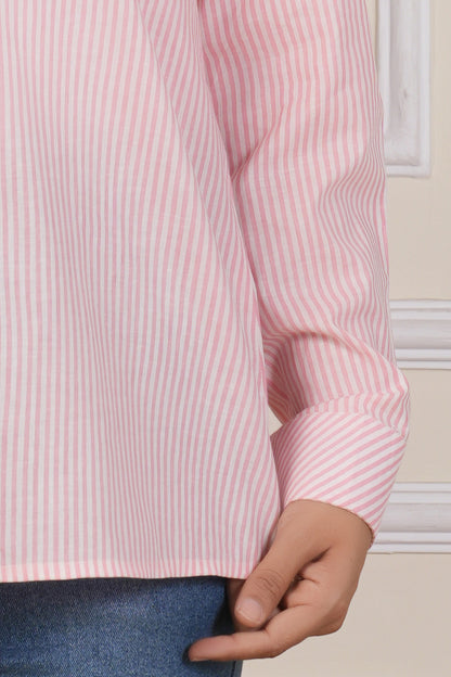 Blush Pink Striped Women’s Casual Shirt