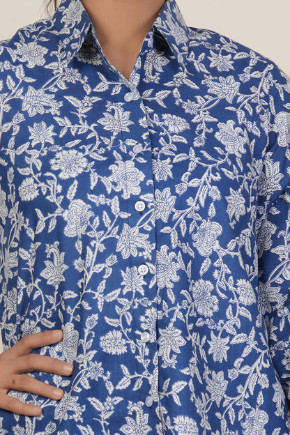 Royal Blue Floral Printed Women’s Casual Shirt