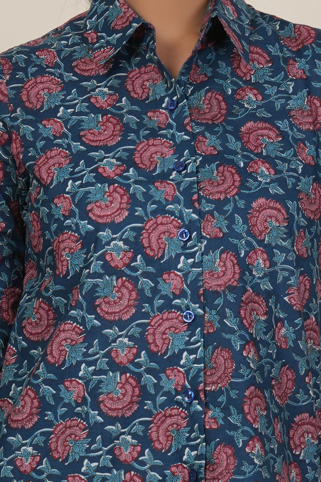 Midnight Blue Floral Printed Women’s Casual Shirt