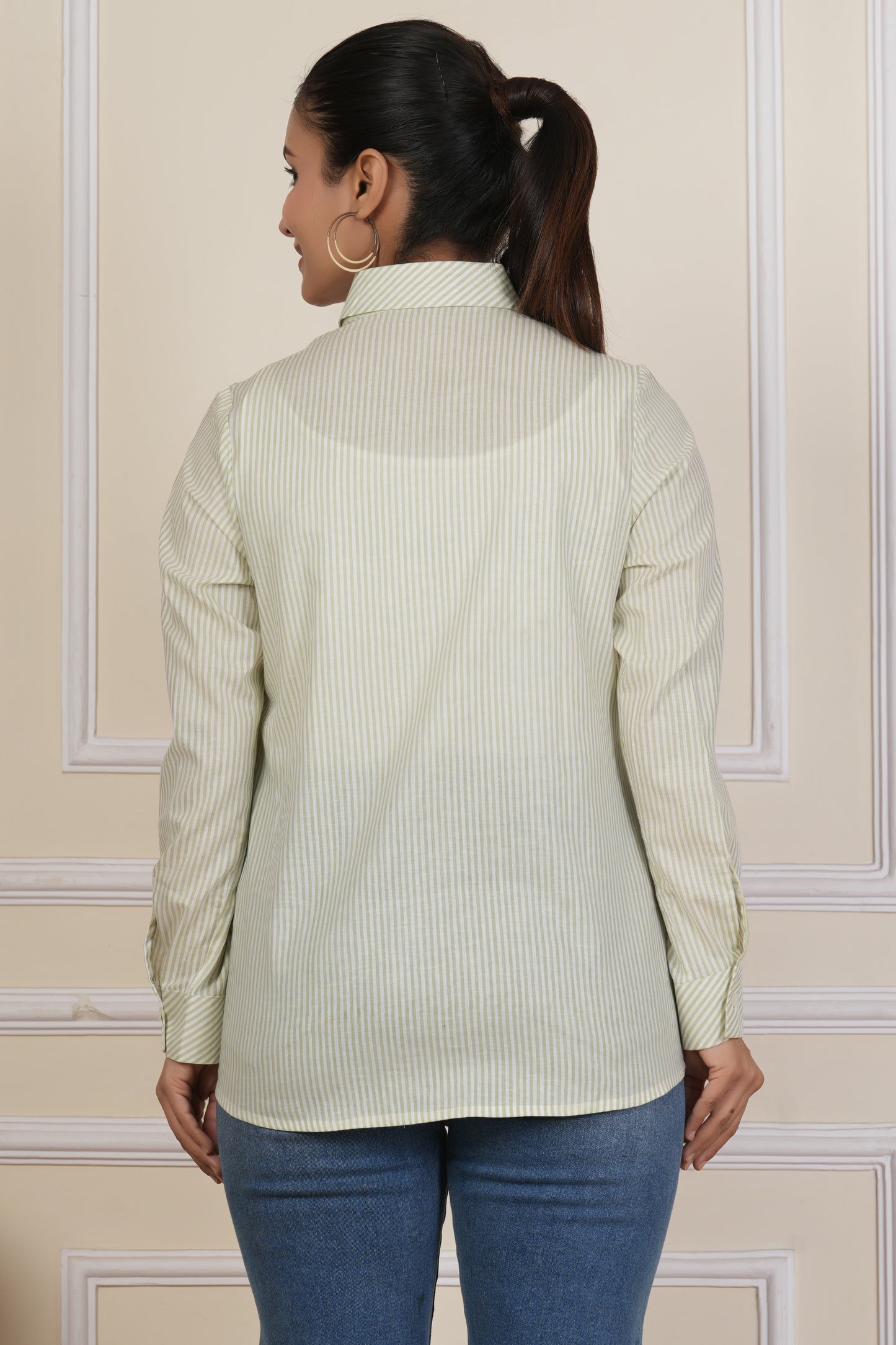 Sage Green Striped Women’s Casual Shirt