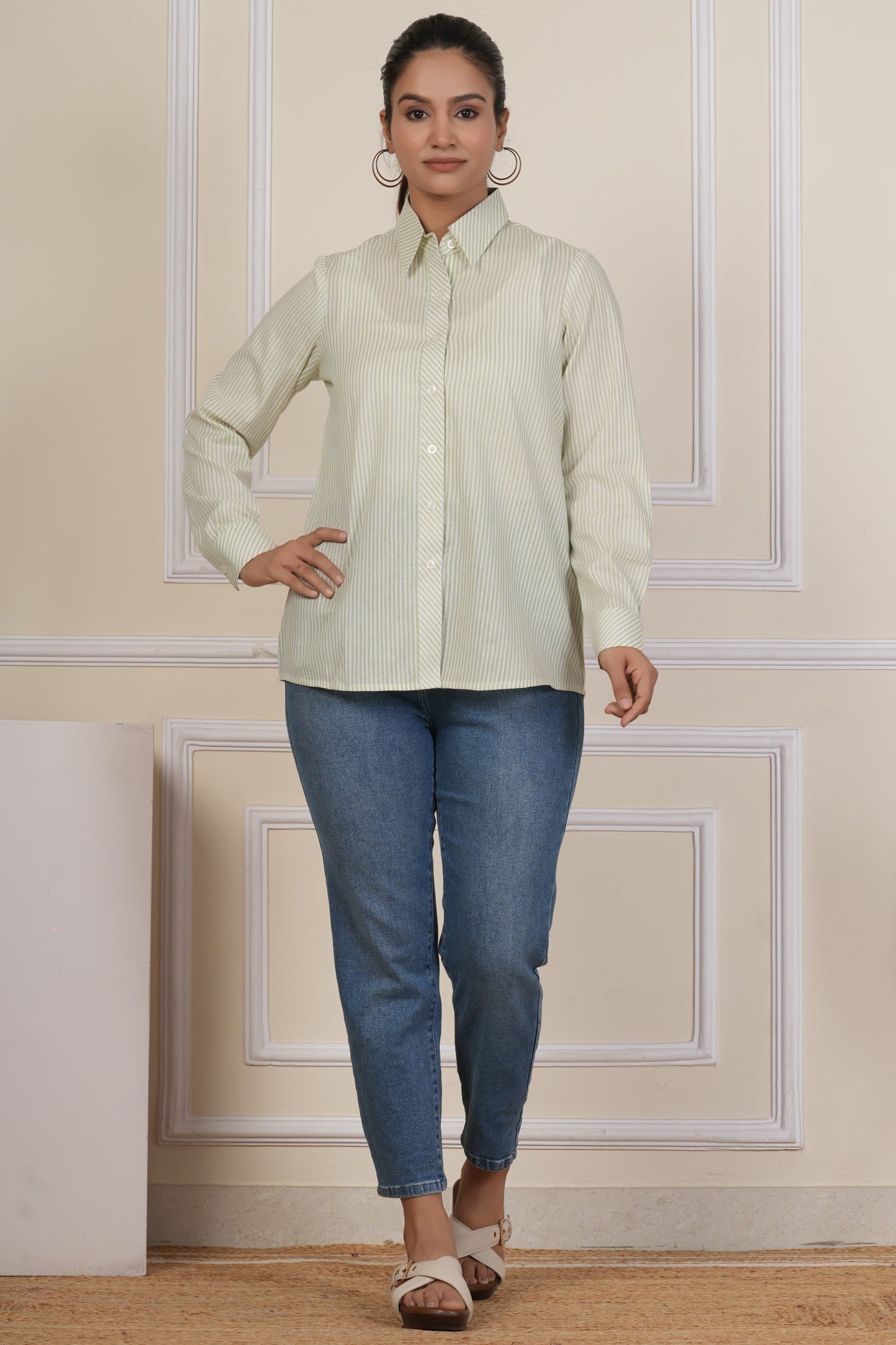Sage Green Striped Women’s Casual Shirt