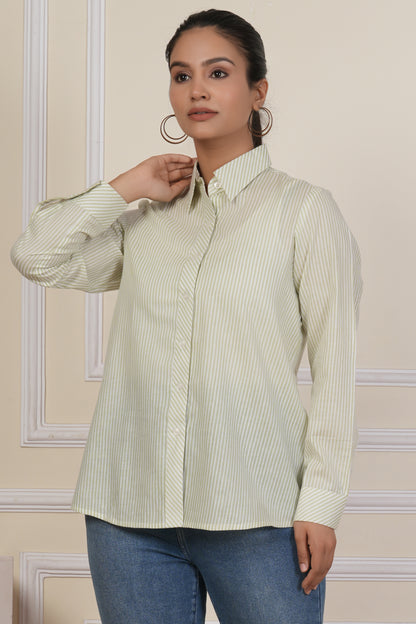 Sage Green Striped Women’s Casual Shirt