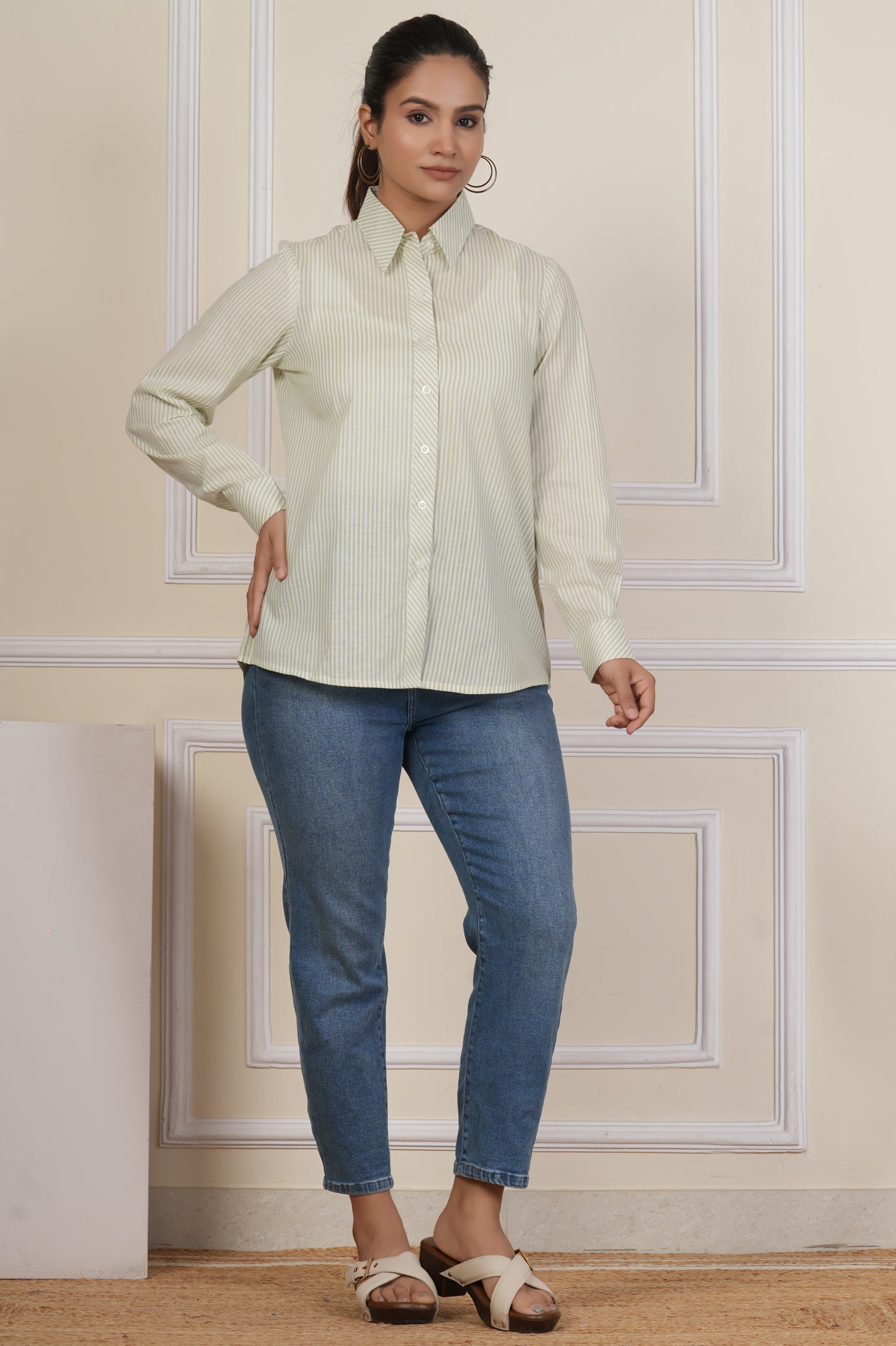 Sage Green Striped Women’s Casual Shirt