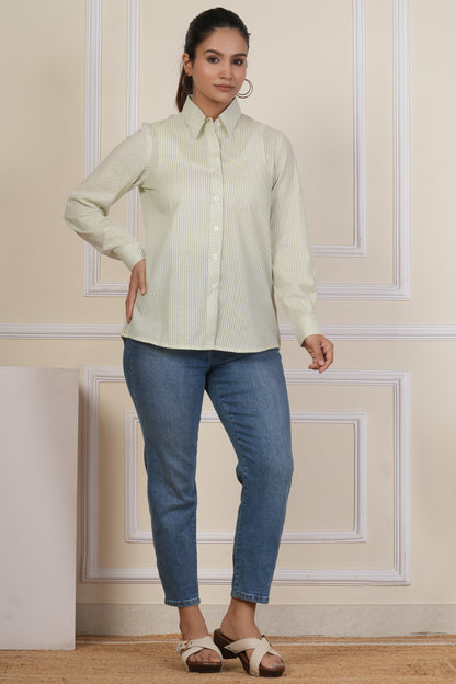Sage Green Striped Women’s Casual Shirt