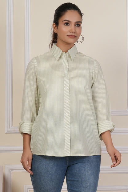 Sage Green Striped Women’s Casual Shirt