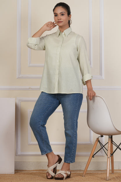 Sage Green Striped Women’s Casual Shirt