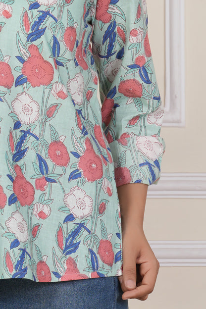 Mint Green Floral Printed Women’s Casual Shirt