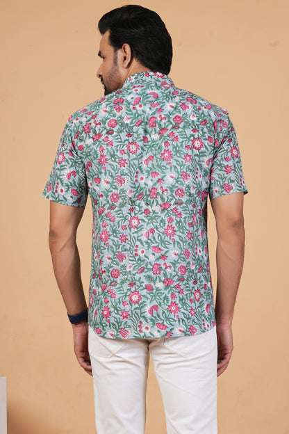 Dusty Blue Garden Shirt with Lotus