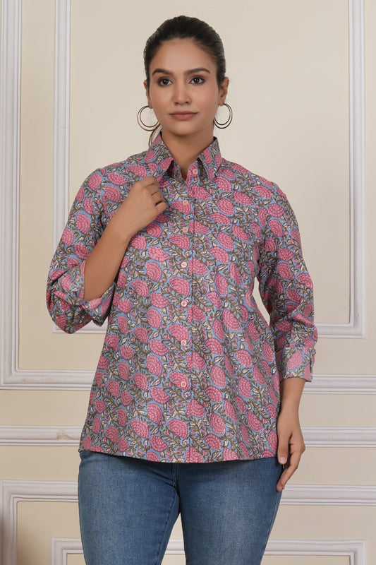 Vintage Rose Floral Printed Women’s Casual Shirt