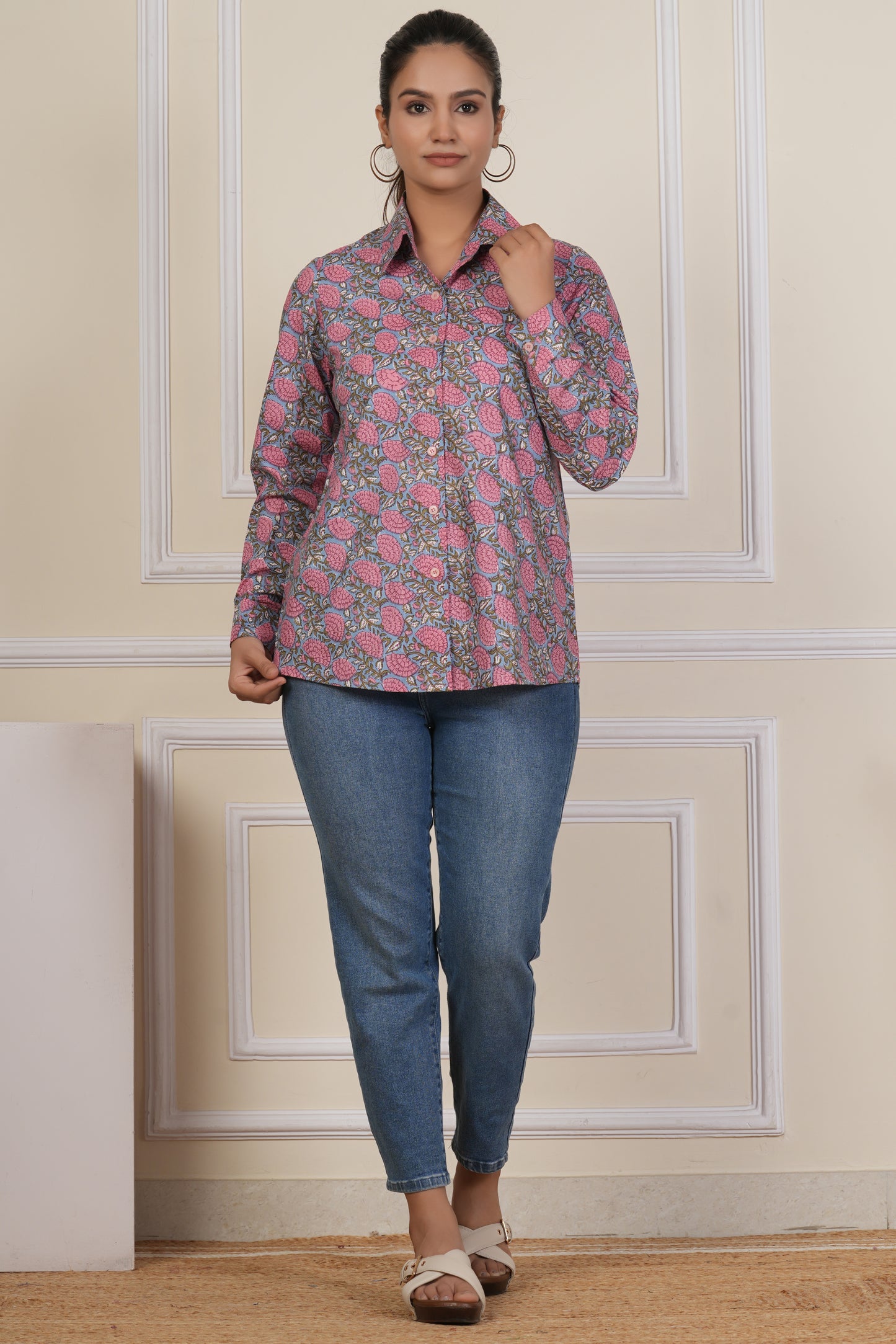 Vintage Rose Floral Printed Women’s Casual Shirt