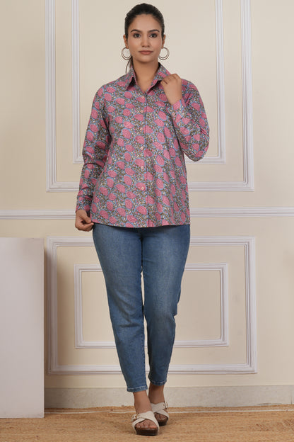Vintage Rose Floral Printed Women’s Casual Shirt