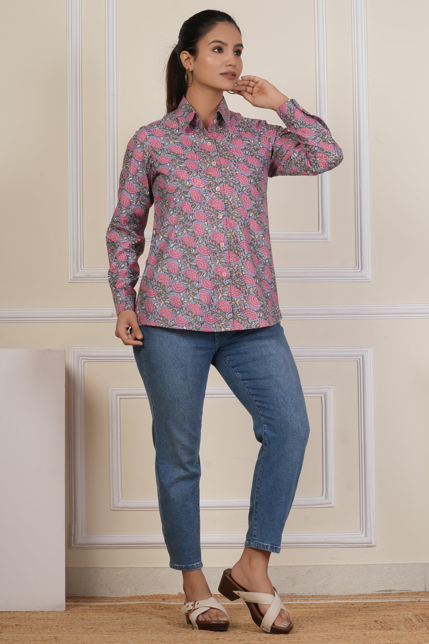 Vintage Rose Floral Printed Women’s Casual Shirt
