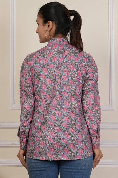 Vintage Rose Floral Printed Women’s Casual Shirt