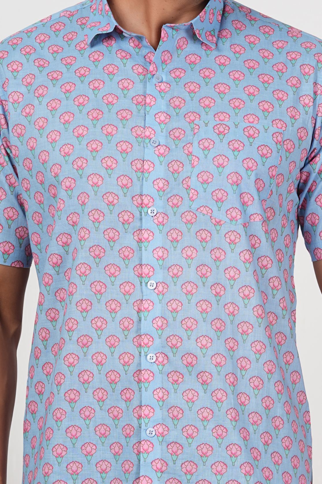 This Blue Doesn’t Fade, It Blooms Floral Print Cotton Half Sleeve Shirt for Men